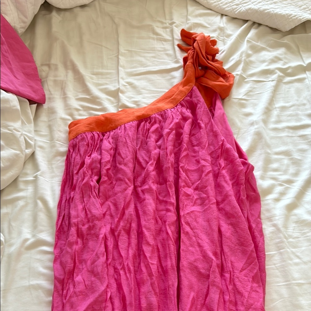 Pink and Orange One-Shoulder Dress
